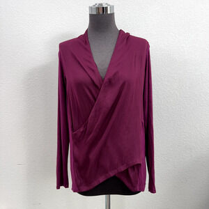Dolan Top Women XS Blouse Plum Purple Wrap Long Sleeve Lightweight Jersey